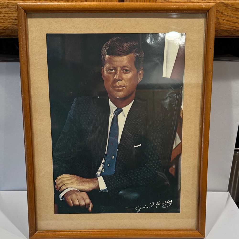 John F. Kennedy Vintage Glass Framed Portrait from the 1960’s.